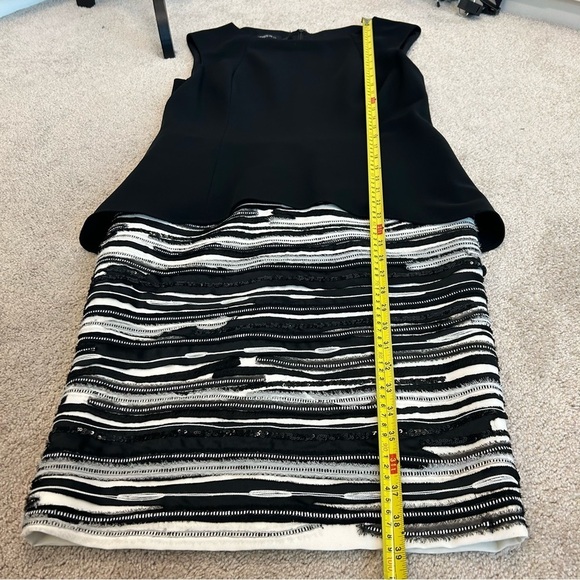 LAFAYETTE New York black white asymmetrical sleeveless peplum sequin dress 10 - Picture 7 of 11